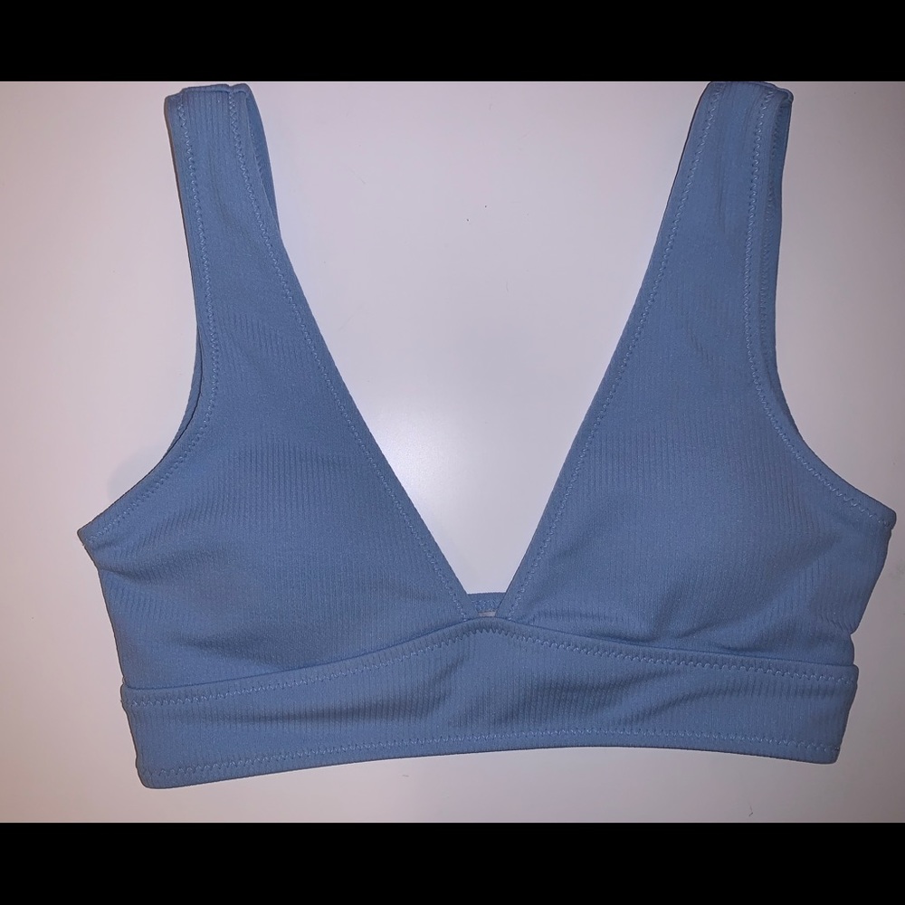 Cute Ribbed High Waisted Bikini - Light Blue